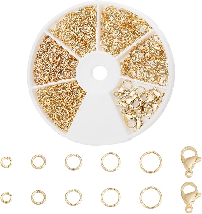 PH PandaHall 24K Gold Plated Jewelry Clasps Kit, 530pcs 4/5/6/7/8mm Open Jump Rings with 10pcs 12x7mm Lobster Claw Clasps 304 Stainless Steel Jewelry Findings for Keychain Pendants Jewelry Making