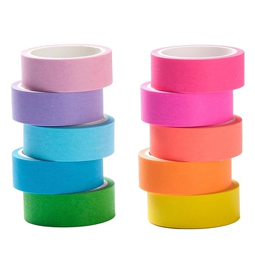 Washi Tape Set 10 Rolls - Colored Decorative Tape for Bullet Journal, Planner, DIY Arts Crafts, Scrapbooking, Holiday Decoration
