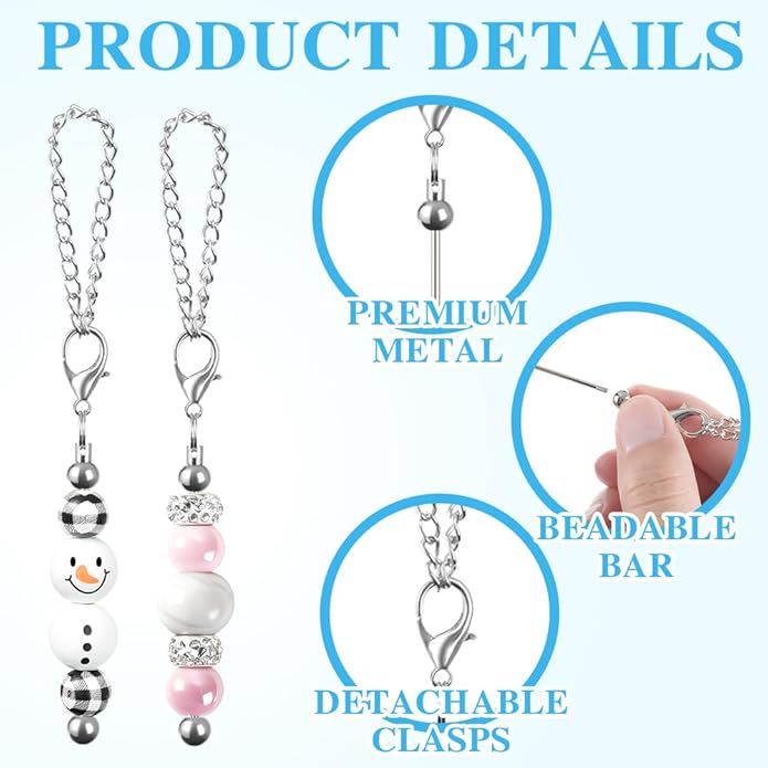 16PCS Beadable Keychain Bar Bulk, Metal Blank Beaded Keychain Bar for Beads DIY Crafts Charms Jewelry Making Supplies