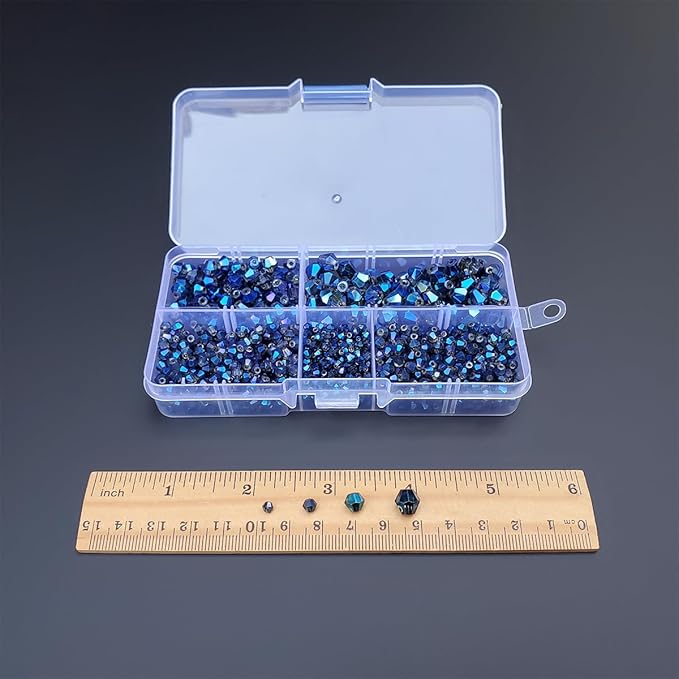 Clear Blue Bicone Glass Beads for Jewelry Making, Faceted Crytal Spacer Beads for Bracelet Necklace Earring (3mm 4mm 6mm 8mm Mixed Sizes, 1040pcs)
