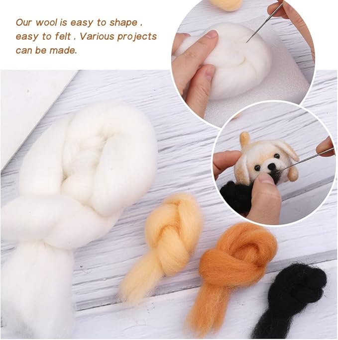 QMNNMA Needle Felting Kit for Beginners, DIY Wool Felt Materials Set, Animals Needle Felting Supplies and Instruction for Needle Felting Craft Project and DIY Handmade