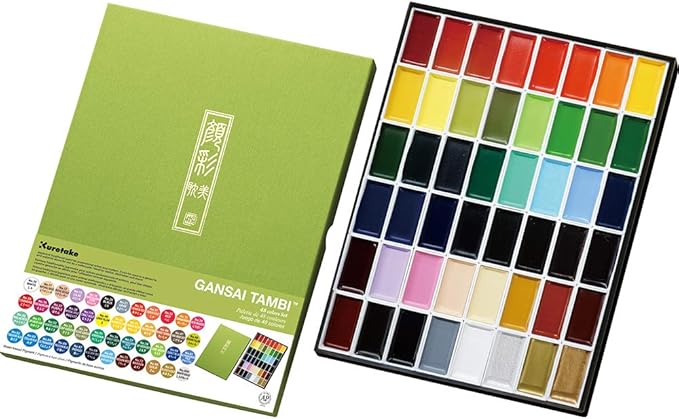 Kuretake GANSAI TAMBI Watercolor Paint Set, 48 Colors, Professional-quality for artists and crafters, for kids, adult, Made in Japan
