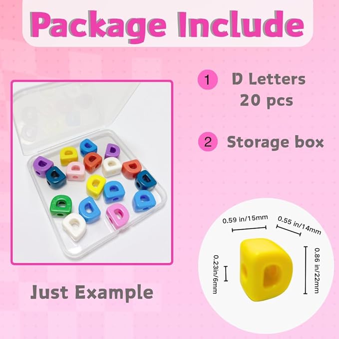Maerolre 20Pcs Large Letter Beads, 20mm Big Acrylic Bubble Alphabet Beads, Colorful Plastic Beads for DIY Keychains, Jewelry Making, Phone Crafts Projects - D