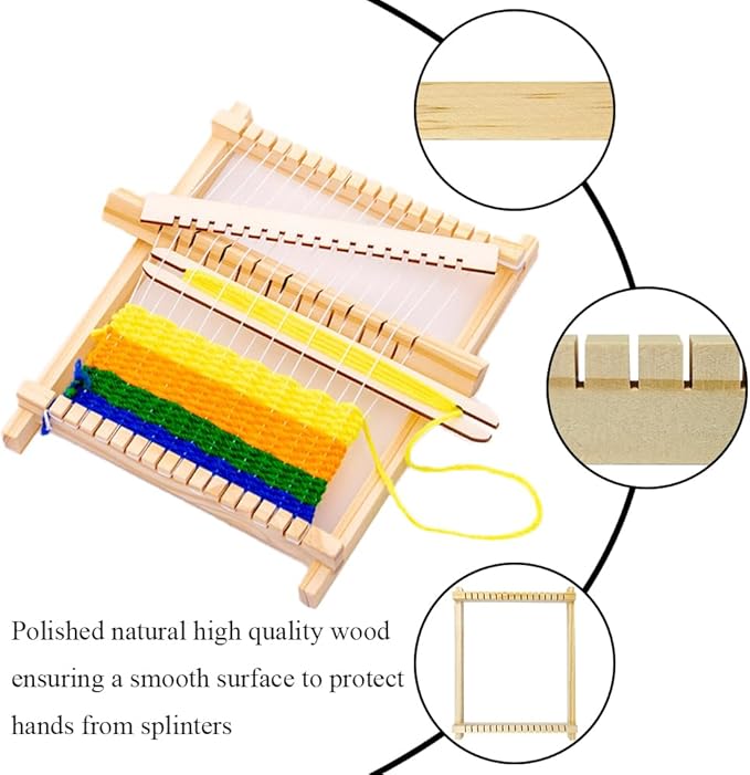Ckyleole Weaving Loom Kit Wooden Weaving Loom Multi Craft Handcraft Wooden Looms Set Tapestry with Rods Combs Shuttles Line Instructions No Burr Mini 8.27 x 6.5 inch 1 Set(5P) Adult and Beginners