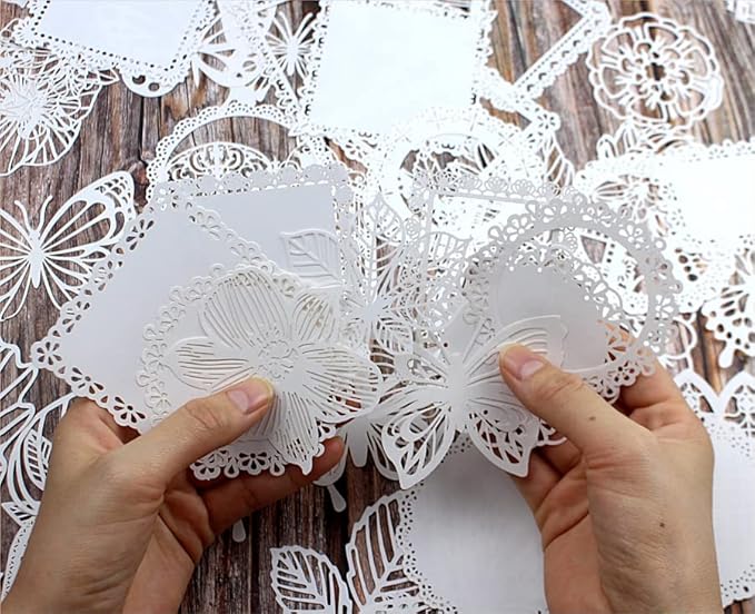 Diuhofart 60Pcs Large Scrapbook Embellishments Frame Lace Paper Cutout for Scrapbooking Supplies, White Vintage Decorative Paper for Junk Journaling, Wedding Album, Card Making, DIY Craft