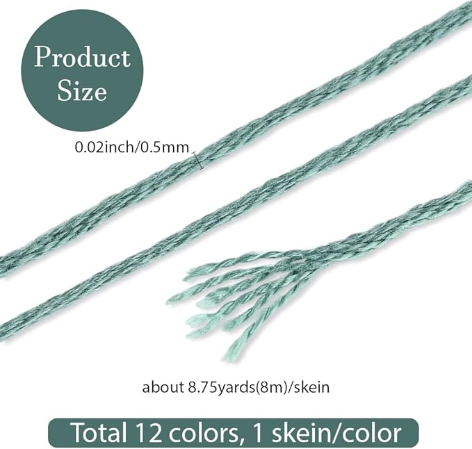 12 Skeins 6 Ply Colorful Embroidery Floss Variegated Candy Color Friendship Bracelet String Polyester Cross Stitch Thread Yarn Threads Bulk for Hand Sewing Crafts Bracelets Making Knitting