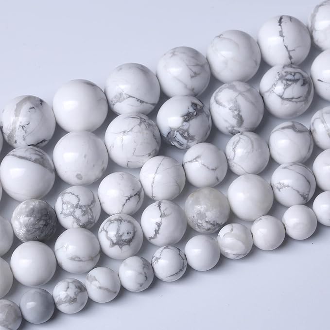 38pcs 10mm AAA Natural Stone Beads White Howlite Turquoises Round Loose Beads for Jewelry Making DIY Bracelet (White Howlite Turquoises, 10mm)