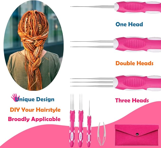 Yarniss Dreadlocks Crochet Hooks with Ergonomic Handle, Braid Hair Locking Tool, 3pcs Dreadlock Crochet Needle 0.75mm