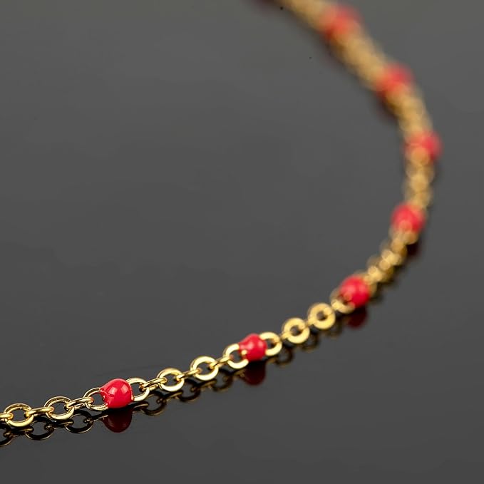 UMAOKANG 10 Meters Gold Plated Chains for Jewelry Making Red Enamel Bead Stainless Steel Chain for Women Necklace DIY Craft