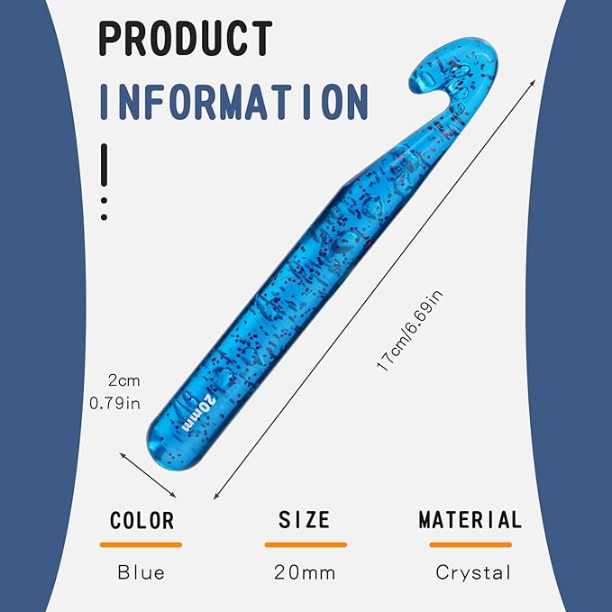 Large Crochet Hooks, 20mm Large Crochet Needles, Huge Crochet Hooks, Colorful Transparent Crystal Crochet Hook for Crocheting Yarn, Chunky Yarn, DIY Crafts(Blue)