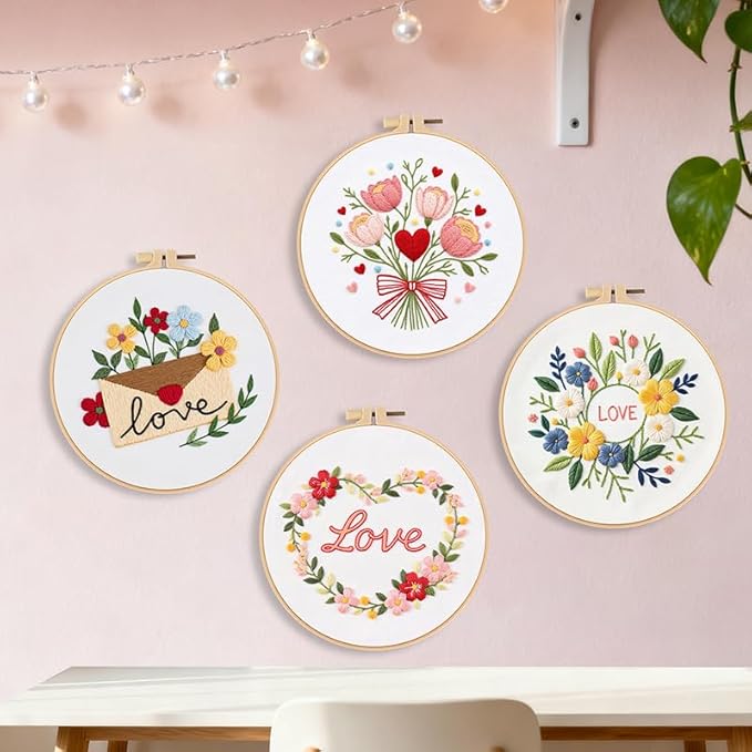 Haootadiy Beginner Embroidery Kit for Adults, Easy Cross Stitch Kit for Beginners and Adults, Full Embroidery Hoop Kit with Needles and Thread Included (Pattern 16)