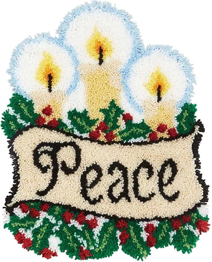 DIY Latch Hook Kits Christmas Peace Throw Carpet Embroidery Cover Rug Pattern Color Printed Canvas 52x38cm, Crochet Needlework Crafts for Kids and Adults