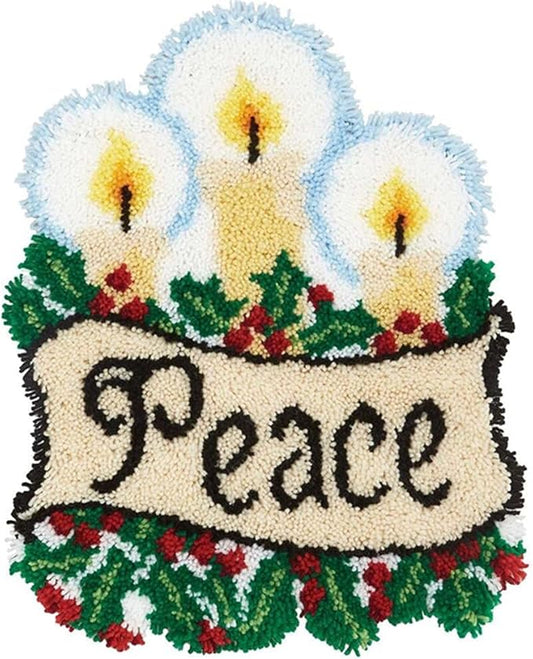 DIY Latch Hook Kits Christmas Peace Throw Carpet Embroidery Cover Rug Pattern Color Printed Canvas 52x38cm, Crochet Needlework Crafts for Kids and Adults