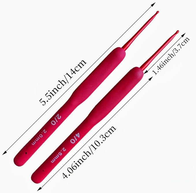 YUYUDEHM 9PCS Red Crochet Hooks Ergonomic Soft Grip Crochet Hook Set, 2.0-6.0mm Crochet Kit
