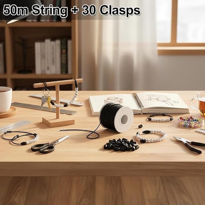 Ewparts Breakaway Clasp with Lanyard String 30 Pairs Safety Break Away Clasps Bead Barrel Connectors with 50m Black Nylon String 2mm Nylon Cord for Bracelets,Necklace,Adults Jewellry Making Craft Kit
