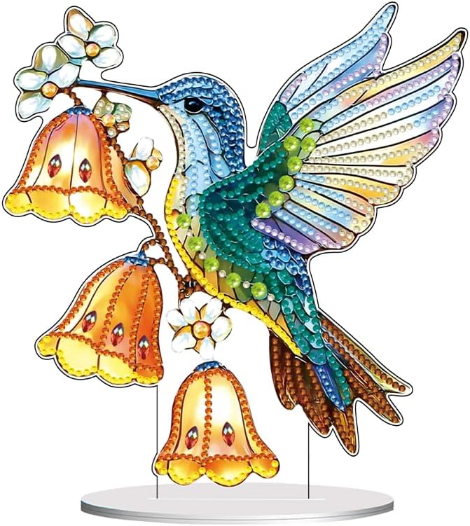 hyzsj DIY Diamond Desktop Ornament Hummingbird Wind Chimes,Crystal Diamond Art Painting Tabletop Ornaments Single Sided,Ornament for Adult Beginner Home Office Decor Crafts Gift