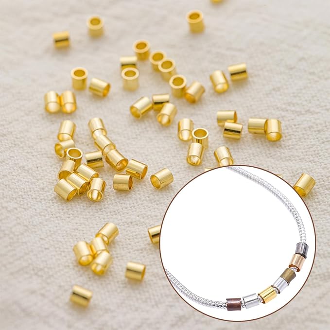 1400 Pieces Brass Tube Crimp Beads Wire Guardians Crimp Bead Knot Covers Bead Tips Knot Covers for DIY Bracelets Necklaces Jewelry Making Crafts Supplies(Gold)