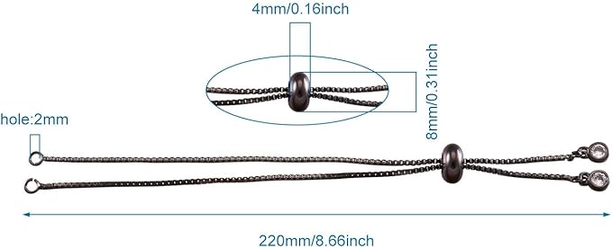 FASHEWELRY 20 Strands Adjustable Brass Bracelet Slider Extender Chains with Rhinestone Ends 4.72-4.96 Inch Gunmetal Plated for DIY Jewelry Making