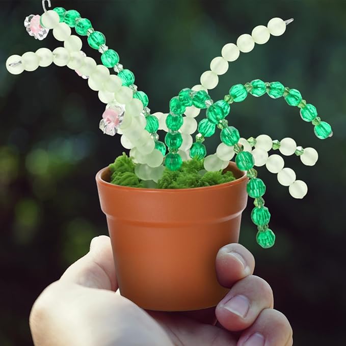 Hoolerry 2 Sets DIY Beaded Plant Kits 2.5 Inch Mini Beads and Planter Making Kit Crafts Desktop Vase Decor Green Beads Succulent Flower Kit Ornaments for Home Decor Plants Lover Handmade Gifts (Brown)