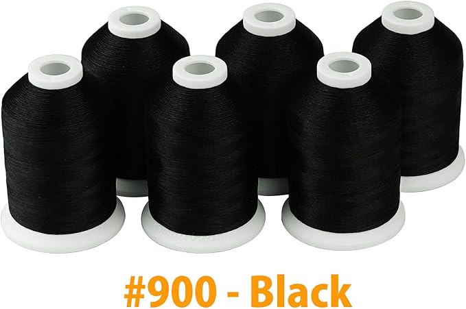 Simthread 6 Black 1000M(1100Y) Polyester Machine Embroidery Threads for Brother Babylock Janome Singer Pfaff Husqvarna Bernina Embroidery and Sewing Machines