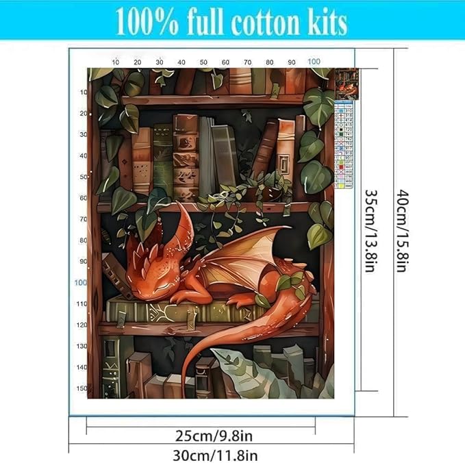 Dragon Stamped Cross Stitch Kits for Adults Beginner, Bookshelf Counted Cross Stitch Kits Printed Stitching Cute Patterns Dimensions Needlepoint Art Crafts Embroidery Kits for Adults