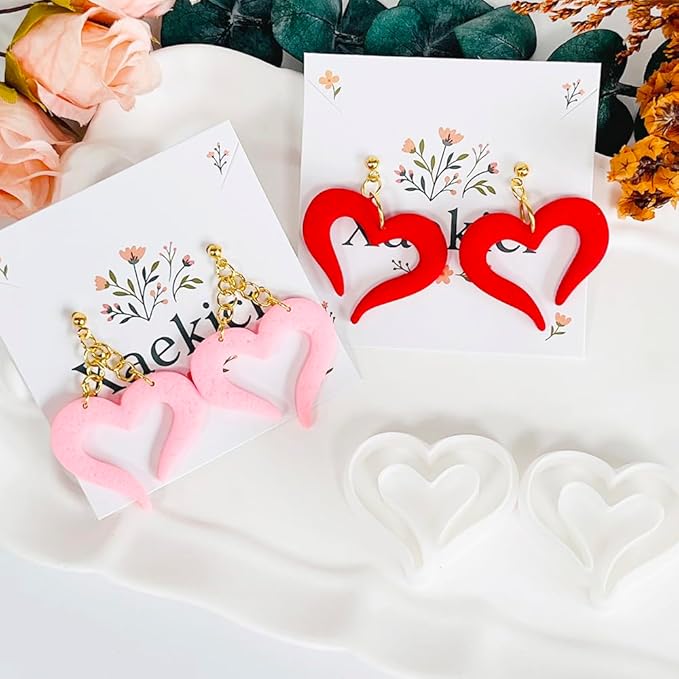 Xaekicr Heart Polymer Clay Cutters for Earrings–2Pcs Clay Cutters for Polymer Clay Jewelry Making – Love Shape Clay Tools, Clay Molds for DIY Crafts