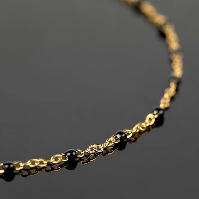 UMAOKANG 10 Meters Gold Plated Chains for Jewelry Making Black Enamel Bead Stainless Steel Link Chain on Spool