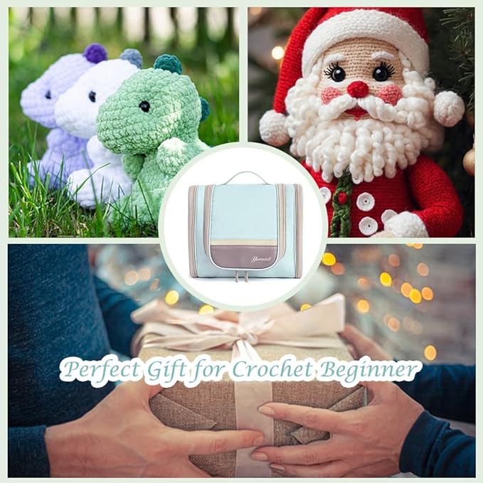 yarniss crochet kits with case, beginner crochet set includes 1050 yards crochet yarn & 12 size ergonomic crochet hooks,mint