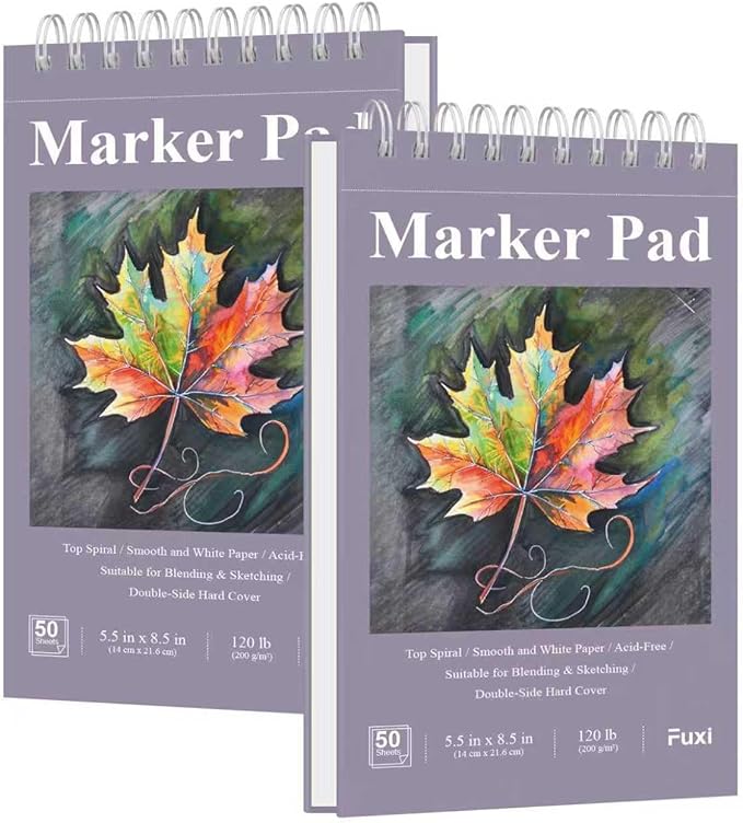 Fuxi Marker Paper Pad, 120lb/200gsm Art Paper of Markers, 2-Pack, 50 Sheets Per Pad (5.5" x 8.5").