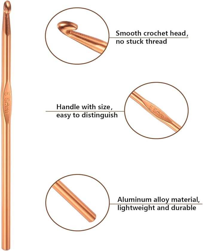HEYLEAYAR 5.5MM Aluminum Crochet Hooks 14PCS,Aluminum Crochet Needle Size 9,Crochet Hooks Bulk for Knitting Craft Yarn Contribute to Beginners