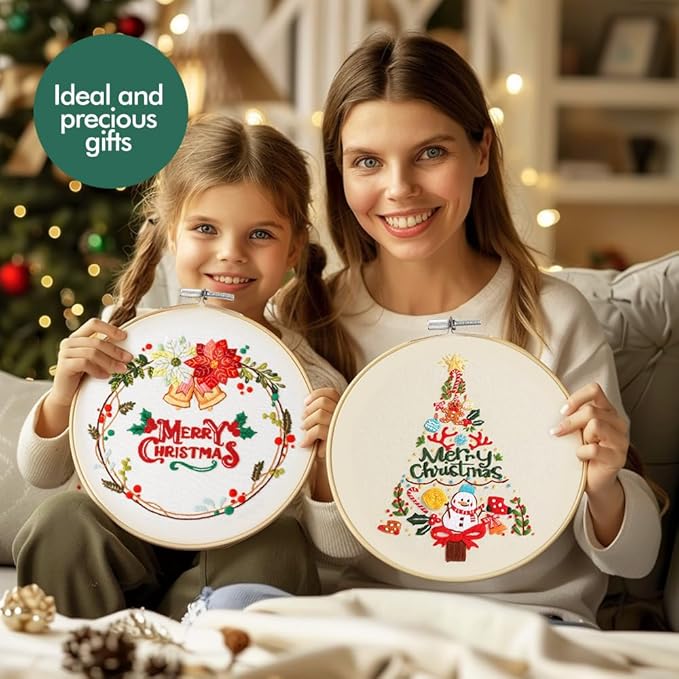 christmas embroidery kits: 3 pack cross stitch kit for beginners adults, diy ornaments craft kit with all tools & instructions, stamped hand embroidery starter kit for holiday crafts & xmas home decor