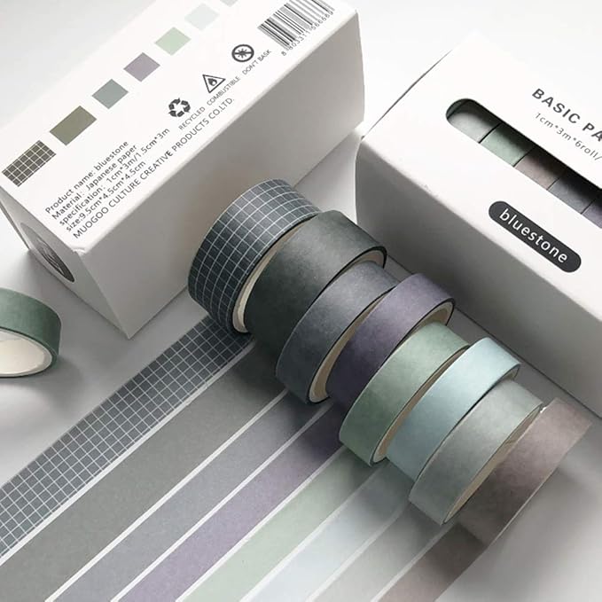 ZDOLAKIDS 8 Rolls Washi Tape Set Basic Solid Color Adhesive DIY Label Masking Tapes for Scrapbooking Personal Journals Scrapbook Planner DIY Art Craft Cards Envelope Diary Books