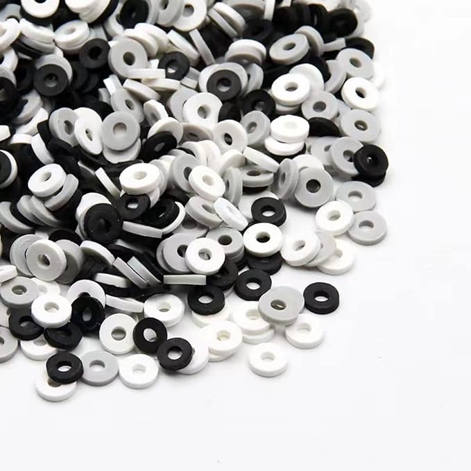 2000pcs Heishi Vinyl Beads Flat Round Polymer Clay Spacer Beads for Making Bracelet Necklace Earring Accessories DIY Handmade Craft(White/Black/Gray, 6mm)