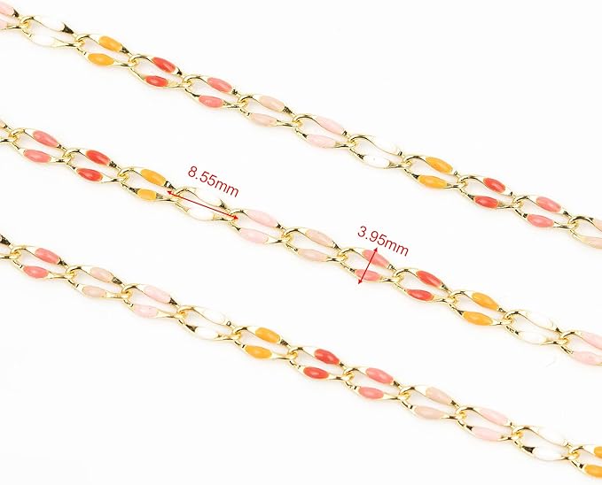 Pink Mixed Color Enamel Chain for Jewelry Making Oil Drip Cable Bulk Chain Gold Plated Jewelry Chain Roll with Jewelry Findings