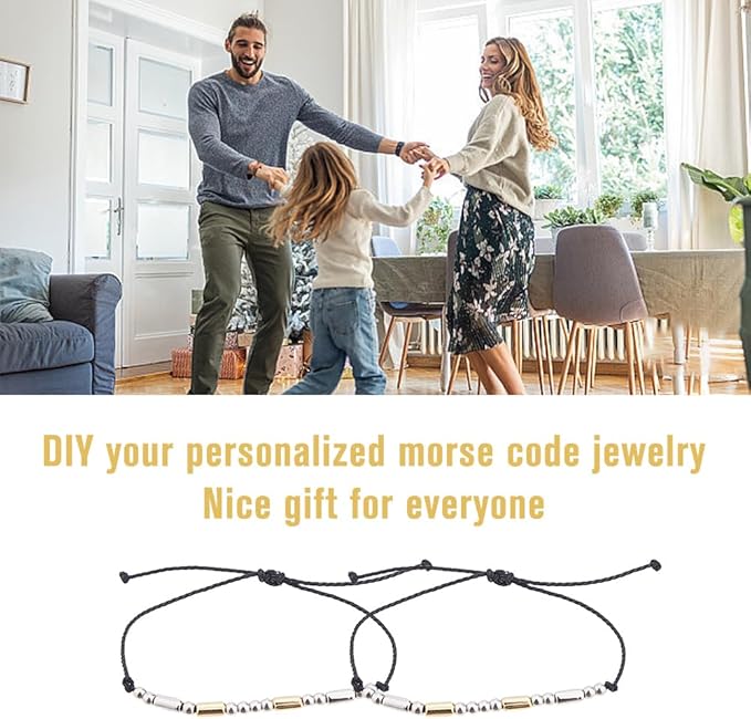 DICOSMETIC 2016Pcs DIY Morse Code Bracelet Bead Kit 4 Styles 2000Pcs Plastic Bead Bulk 4.36 Yards Waxed Cotton Cord 16Pcs Code Decoding Card Adjustable Braided Bracelets Necklaces Kit for Adult