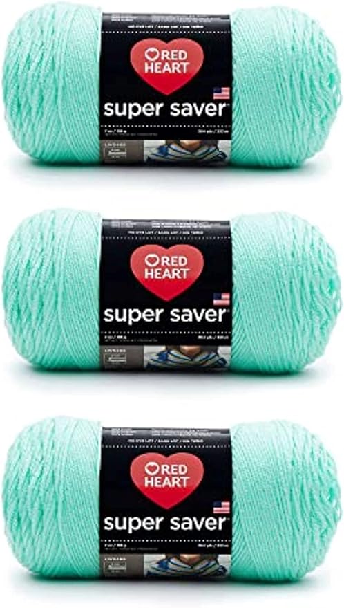 Red Heart Super Saver Minty Yarn - 3 Pack of 198g/7oz - Acrylic - 4 Medium (Worsted) - 364 Yards - Knitting/Crochet