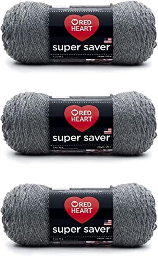 Red Heart Super Saver Gray Heather Yarn - 3 Pack of 141g/5oz - Acrylic - 4 Medium (Worsted) - 236 Yards - Knitting/Crochet