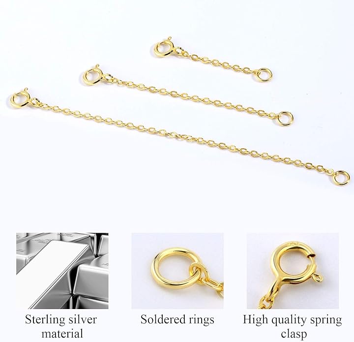 3 Pcs 925 Sterling Silver Necklace Extenders for Women Durable Strong Removable Necklace Bracelet Anklet Extension Jewelry Making Chains
