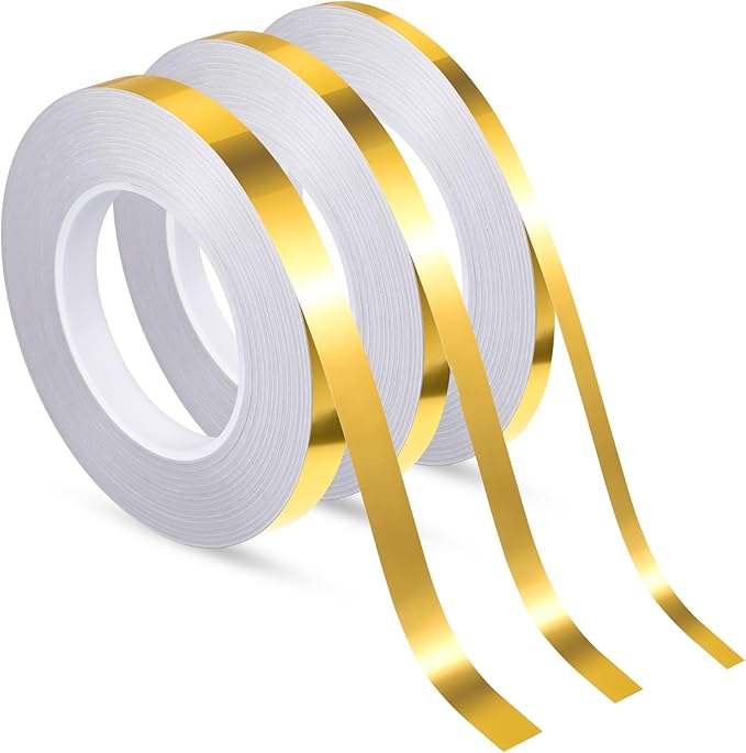 Zonon 3 Sizes Spark Gold Self Adhesive Polyester Film Tape Washi Tape for Car Furniture Graphic Arts Walls Decor, 55 yds (5/10/15mm)