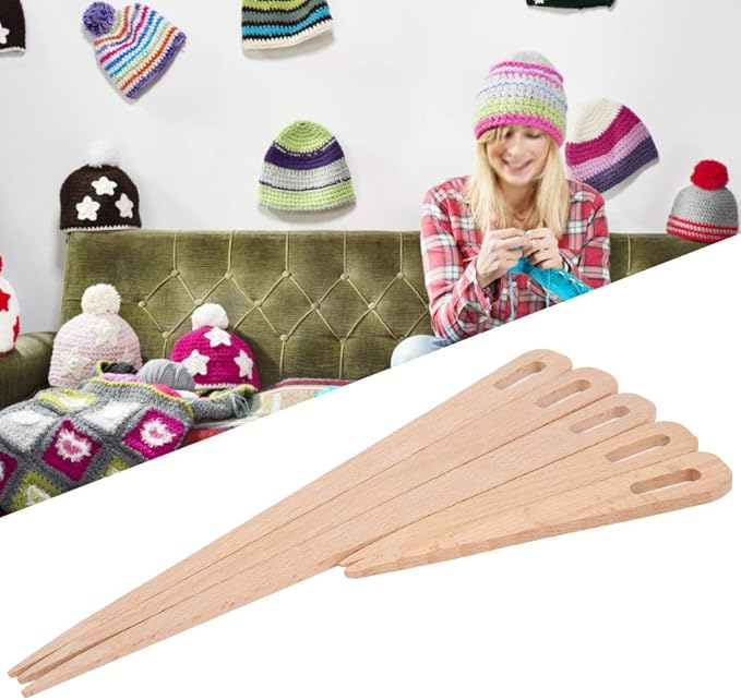 Haosie Wood Needle, 5 Pack Wooden Weaving Crochet Needle Hand Loom Stick Tapestry Sewing Making DIY Crafts Tools