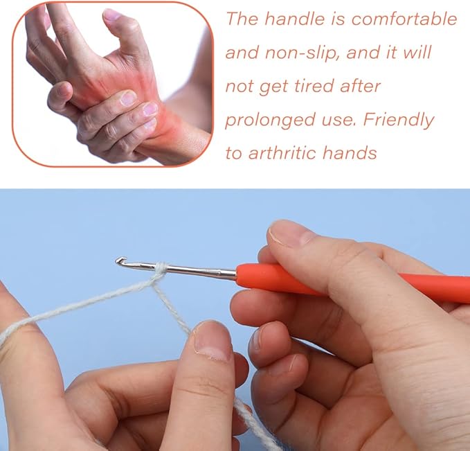 2.5 mm Crochet Hook, Ergonomic Handle for Arthritic Hands, Extra Long  Knitting Needles for Beginners and Crocheting Yarn (2.5 mm)