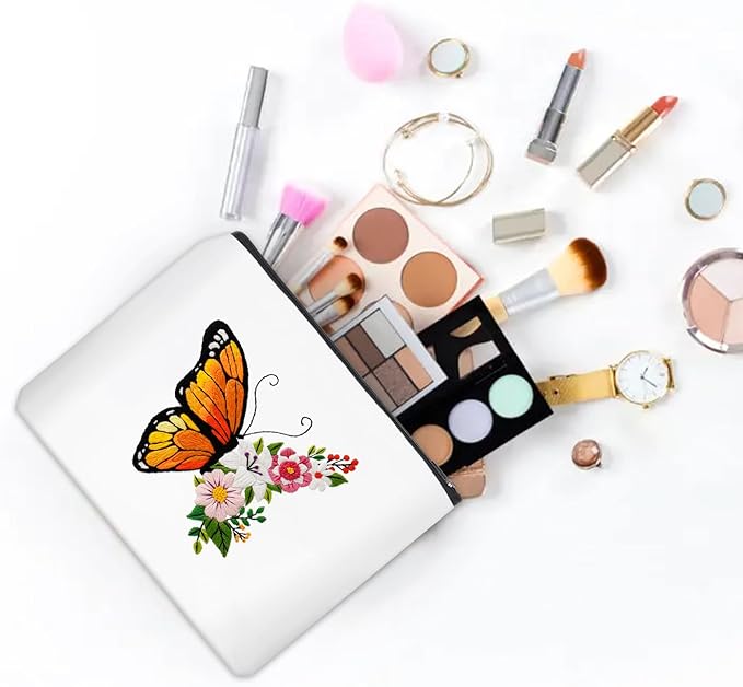 Louise Maelys Embroidery Kit Canvas Makeup Bag for Beginners,Cross Stitch Kits for Adults,DIY Needlepoint-Butterfly and Floral Pattern