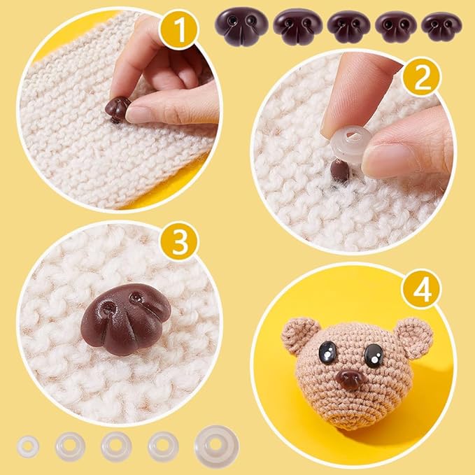 AHANDMAKER 60 PCS 5 Styles Craft Safety Noses, Brown Craft Nose with Spacer 13mm 15mm 15.5mm 18.5mm 21.5mm for Amigurumi Crochet Bears Puppet Stuffed Animals Doll Making