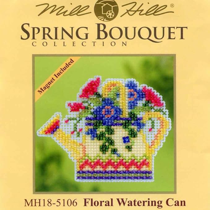 Floral Watering Can Beaded Counted Cross Stitch Kit Mill Hill 2015 Spring Bouquet MH185106