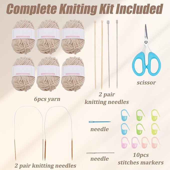 WEBEEDY Scarf Knitting Kit Complete Knitting Starter Kit for Adults, Learn to Knit Scarf Set with Yarn, Knit Needles, Detailed Video Tutorial for Beginners Craft Set Supplies