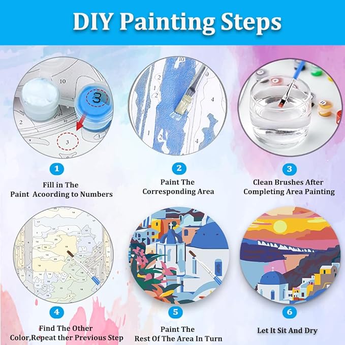 Artunion Sunset Santorini Greece Paint by Numbers Kit for Adults, Landscape Paint by Number Kits, DIY Oil Painting Paint by Number Kits on Canvas Arts Craft for Home Wall Decor 16x20 Inch