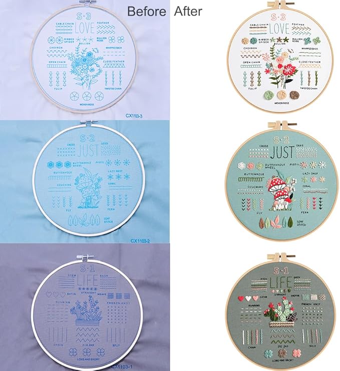COCOMOX 3 Sets Embroidery Kit for Beginners Adults, Needlepoint Cross Stitch Kits, Learn 34 Different Stiches DIY Kits, Hand Embroidery Kit with Simple Embroidery Patterns