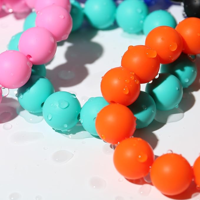 120pcs Richbunnys 15mm Bulk Silicone Beads for Pens and Keychain Making,Large Bead for Necklace and Bracelets Making,Assorted Rubber Beads Set for Crafts(Turquoise)
