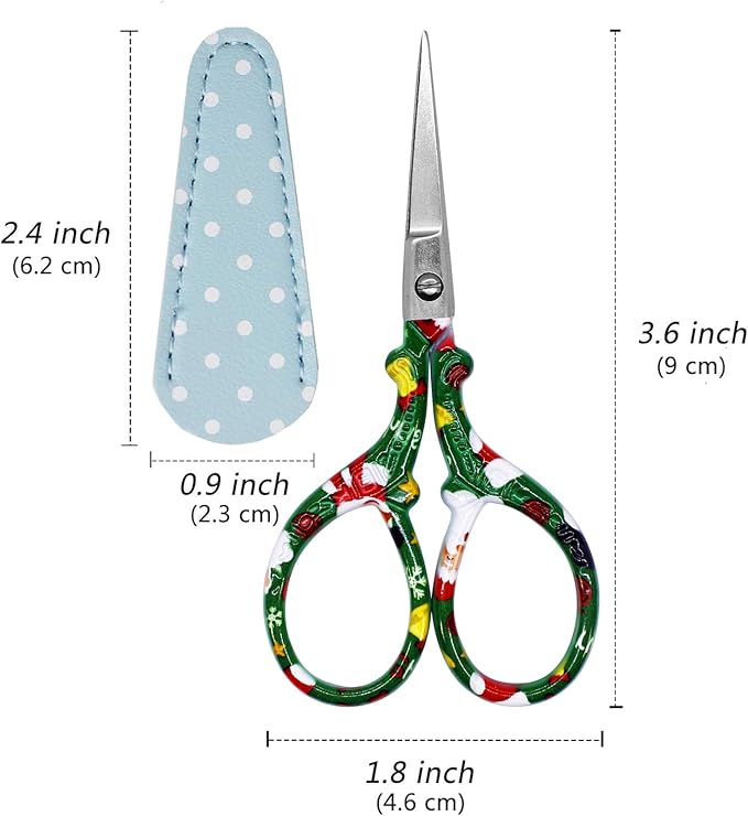 Small Embroidery Scissors 3.6Inch Stainless Steel Scissors with Leather Scissor Cover Little Straight Stainless Steel Pointed Tip Shears for Thread Cutting Artwork Needlework