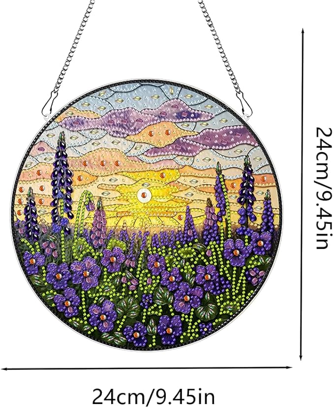 hyzsj DIY Hanging Diamond Art Pendant Painting Kit Lavender Sunset,Acrylic 5D Painting Window Pendants, Special Crystal Gem Craft Painting Kit Ornament 9.4x9.4inch